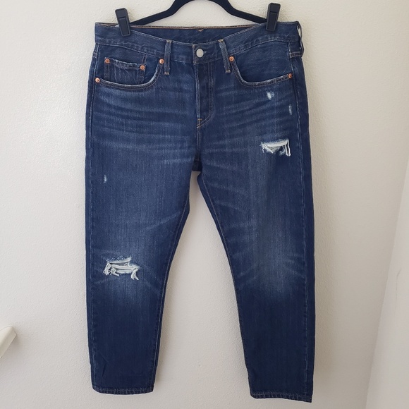 Levi's Denim - LEVIS 501 Tapered Dark Wash Distressed Jeans
